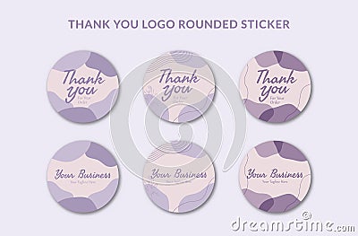 Printable Thank You Rounded Badge Sticker and Branding Logo Sticker Decorated with Purple Organic Blob and Botanical Object. Vector Illustration