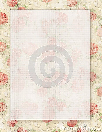 Printable vintage shabby chic style floral rose stationary on green paper background Stock Photo