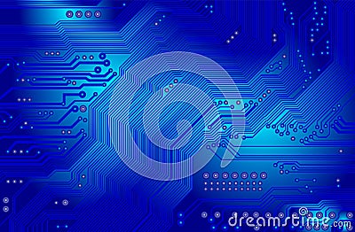 Printed circuit in blue Vector Illustration