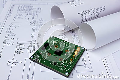 Printed circuit board,circuit diagram,software Stock Photo