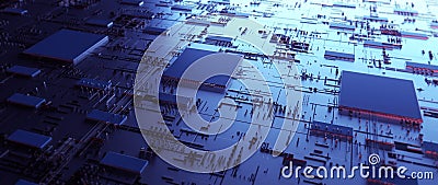 Printed circuit board futuristic server. 3d rendering Stock Photo