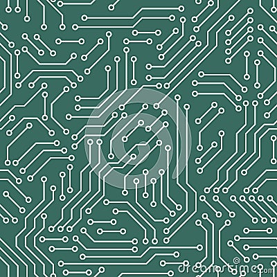 Printed circuit board green and white computer technology seamless pattern, vector Vector Illustration