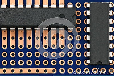 Printed circuit board and microchip closeup - electronic component for digital equipment, concept for development of electric Stock Photo