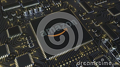 Computer printed circuit board or PCB with Amazon.com, Inc. logo. Conceptual editorial 3D rendering Editorial Stock Photo