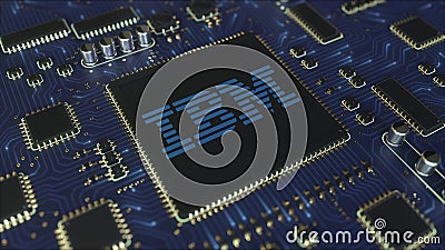 Computer printed circuit board or PCB with IBM logo. Conceptual editorial 3D rendering Editorial Stock Photo