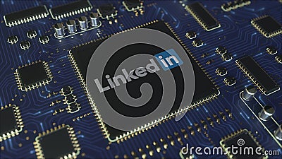 Computer printed circuit board or PCB with LinkedIn logo. Conceptual editorial 3D rendering Editorial Stock Photo