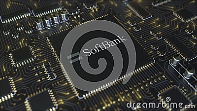 Computer printed circuit board or PCB with SoftBank Group logo. Conceptual editorial 3D rendering Editorial Stock Photo