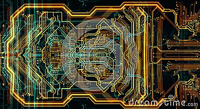 Printed circuit board in the server executes the code. Stock Photo