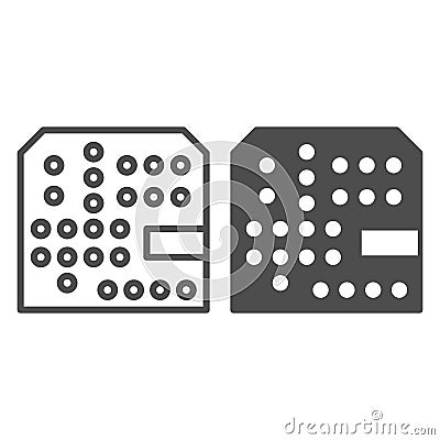 Printed circuit board with slots line and solid icon, electronics concept, PSB vector sign on white background, outline Vector Illustration