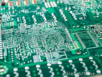 Printed circuit motherboard for the server, computer workstation, processor system on a background, computer assembly and repair, Stock Photo