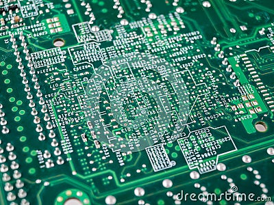 Printed circuit motherboard for the server, computer workstation, processor system on a background, computer assembly and repair, Stock Photo