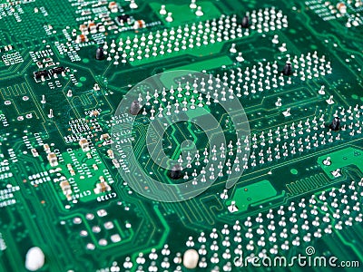 Printed circuit motherboard for the server, computer workstation, processor system on a background, computer assembly and repair, Stock Photo