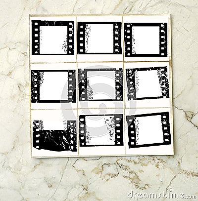 Printed contact sheet with empty camera film photo frames, free copy space, free copy space, mock up,template, grungy Stock Photo