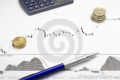 Printed forex growing chart with money profit Stock Photo
