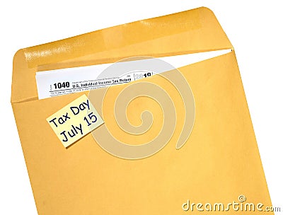 Tax Day reminder for July 15 due to Coronavirus delay on envelope Editorial Stock Photo