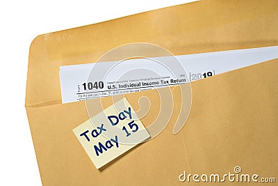 Tax Day reminder for May 15 due to Coronavirus delay on envelope Editorial Stock Photo