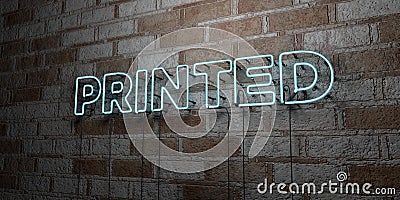 PRINTED - Glowing Neon Sign on stonework wall - 3D rendered royalty free stock illustration Cartoon Illustration