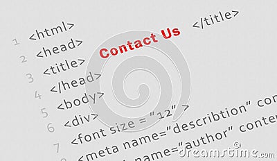 Printed html code for Contact us page Stock Photo