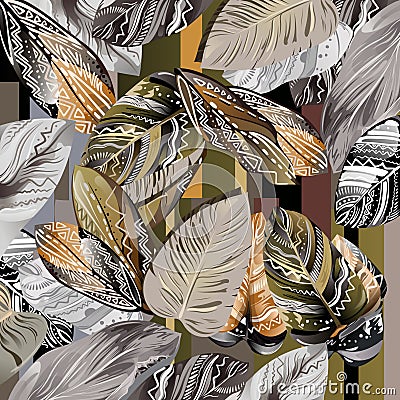 Printed Silk Scarf Design With Leaf Artistic Vector Illustration