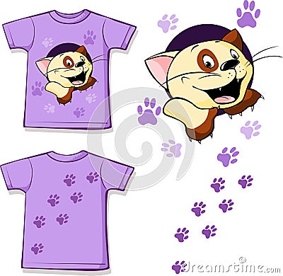 Printed T-shirt - Cute cat - vector Vector Illustration