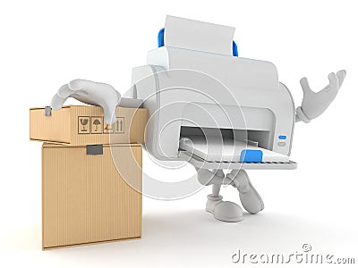 Printer character with stack of boxes Cartoon Illustration