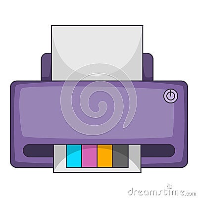 Printer with CMYK colored paper icon cartoon style Vector Illustration