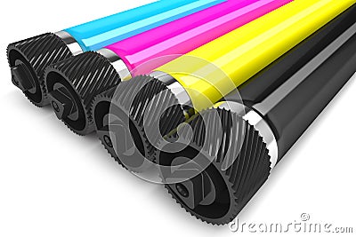 Printer CMYK rollers Stock Photo