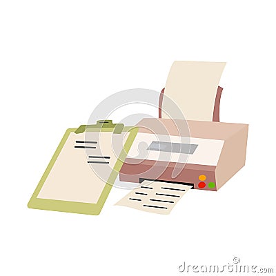 The printer comes with a pastel green clipboard vector illustrations Vector Illustration