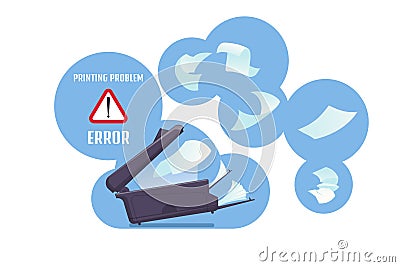 Black cartoon printer with Error sign. Stock Photo