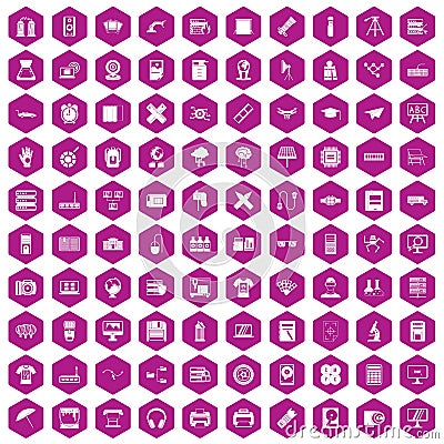 100 printer icons hexagon violet Vector Illustration