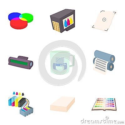 Printer icons set, cartoon style Vector Illustration