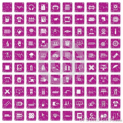 100 printer icons set grunge pink Vector Illustration