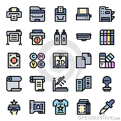 Printer and plotter outline color icons Vector Illustration