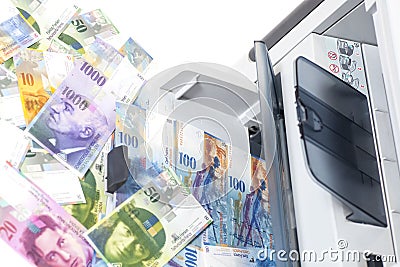 Printer printing fake Swiss francs, currency of switzerland Stock Photo