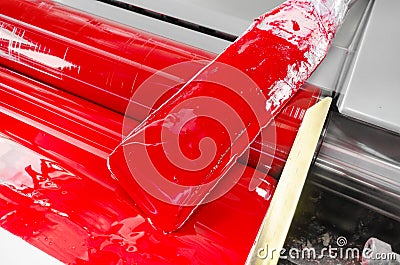 Printer is running red magenda color ink Stock Photo