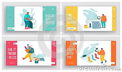 Printing House Advertising Agency, Polygraphy Industry Website Landing Page Set. Designers Producing Press Typography Vector Illustration