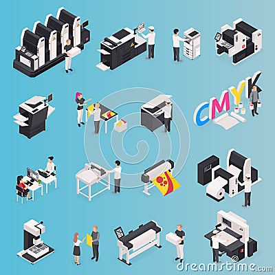 Printing House Icons Set Vector Illustration