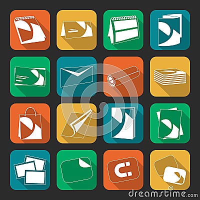 Printing house web flat color icons set Vector Illustration