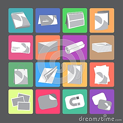 Printing house web flat icons set Vector Illustration