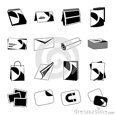 Printing house web monochrome black icons set Vector Illustration