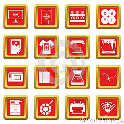 Printing icons set red Vector Illustration