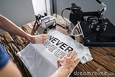 Printing On T-Shirt In Workshop Stock Photo