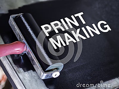 Printmaking tool in art studio. Stock Photo