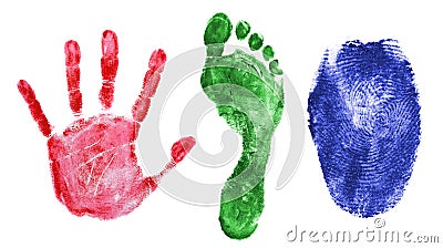 Printout of hand, foot and finger Stock Photo