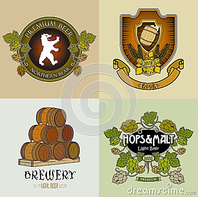 PrintRetro craft brewery logos, labels and stickers. Vector Illustration