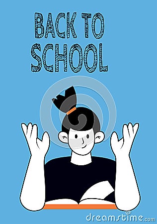 PrintVector illustration for graphic and web design. Vector of a student ready to learn new things reading a book Cartoon Illustration
