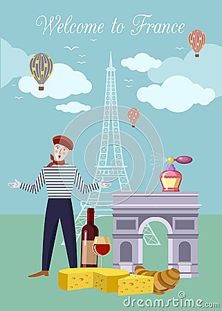 PrintVector illustration of symbols of France and Paris Vector Illustration