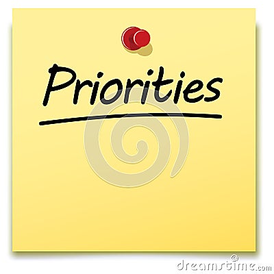 Priorities, yellow paper note Stock Photo