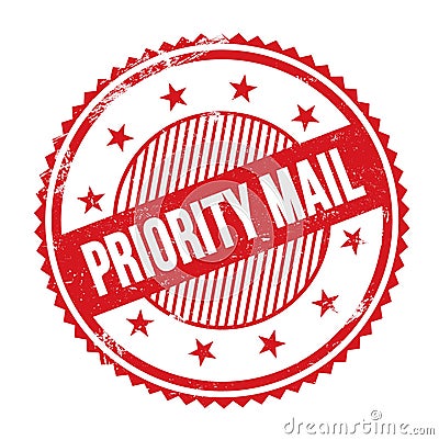 PRIORITY MAIL text written on red grungy round stamp Stock Photo