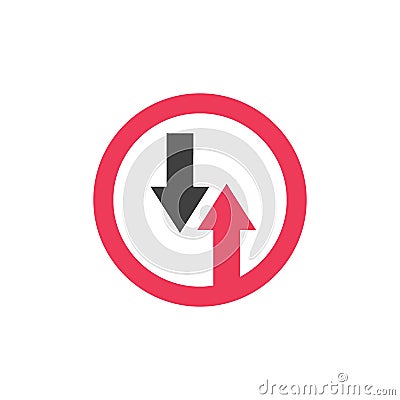 Priority over oncoming traffic sign flat icon Vector Illustration